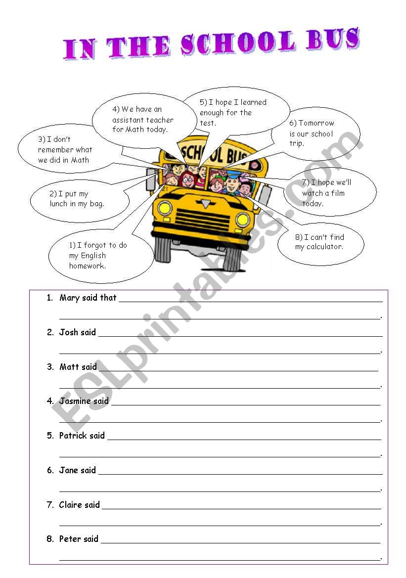 WS on reported speech worksheet