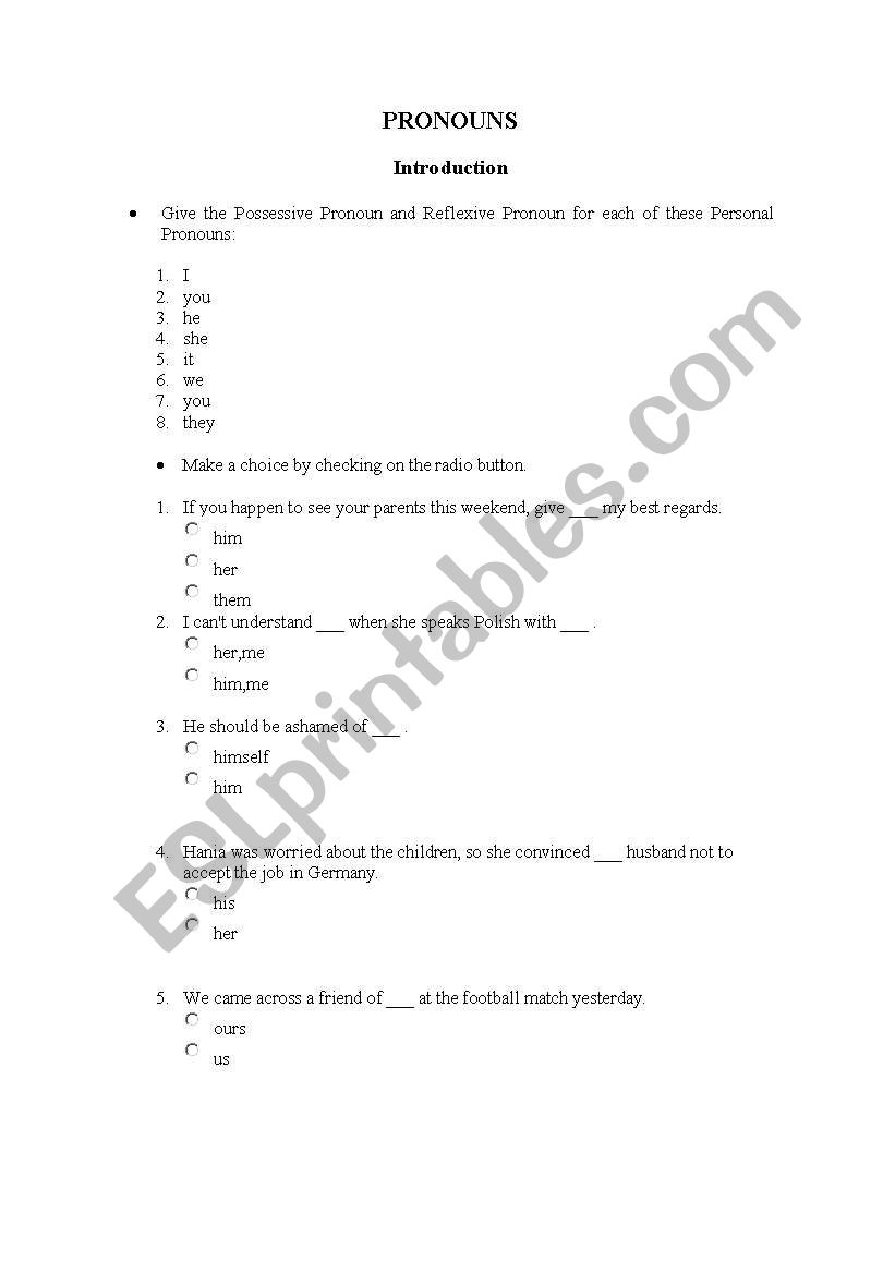 PRONOUNS worksheet