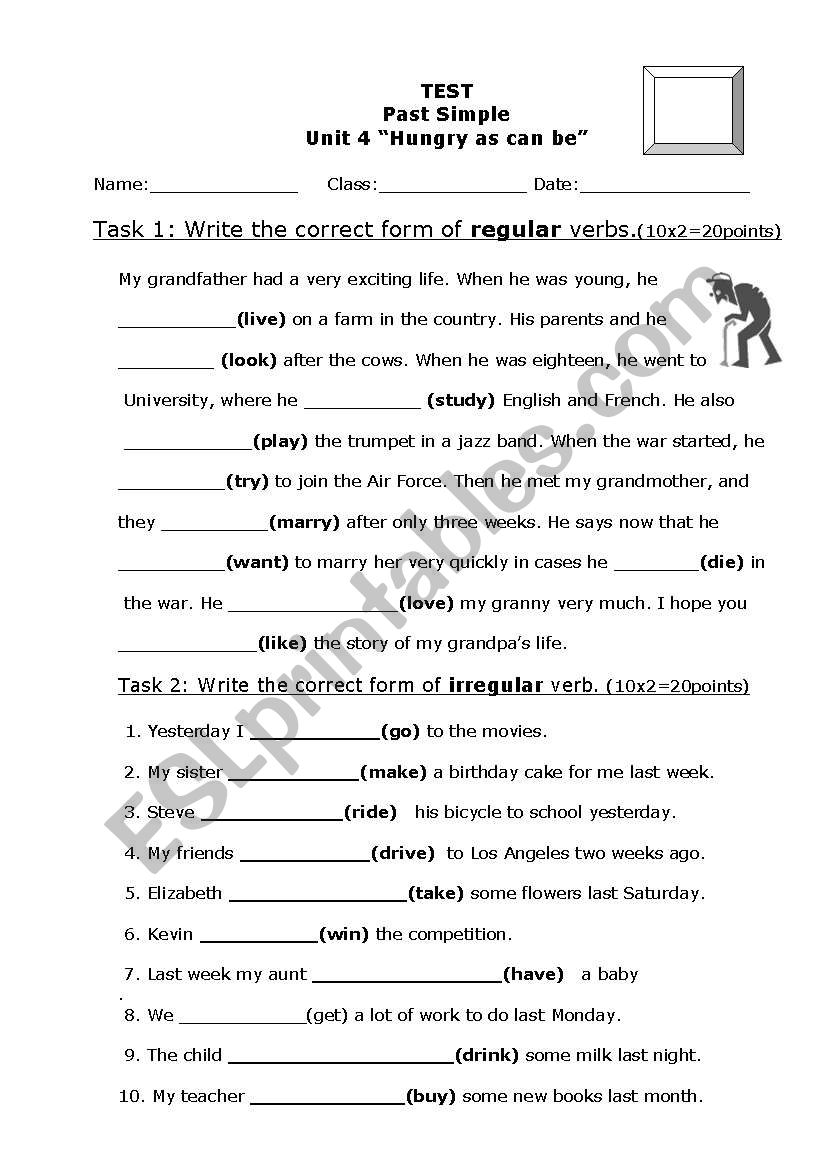 Past Simple Test Regular/Irregular Verbs - ESL worksheet by Within Irregular Verbs Worksheet Pdf