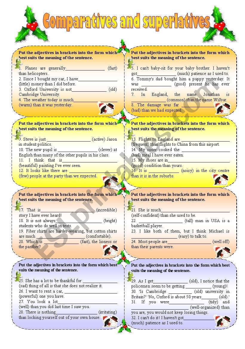 Comparatives and superlatives worksheet