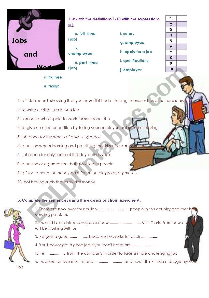 jobs and work vocabulary worksheet