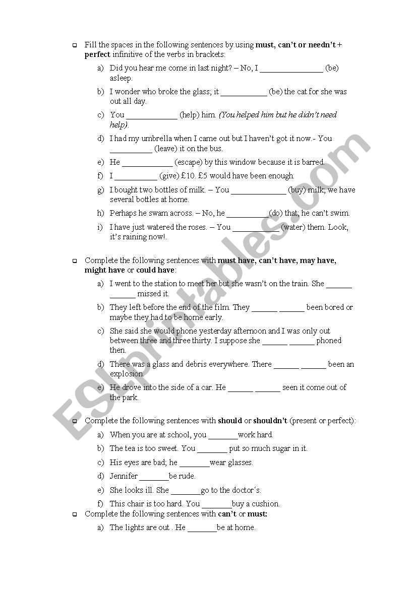 Modal verbs worksheet