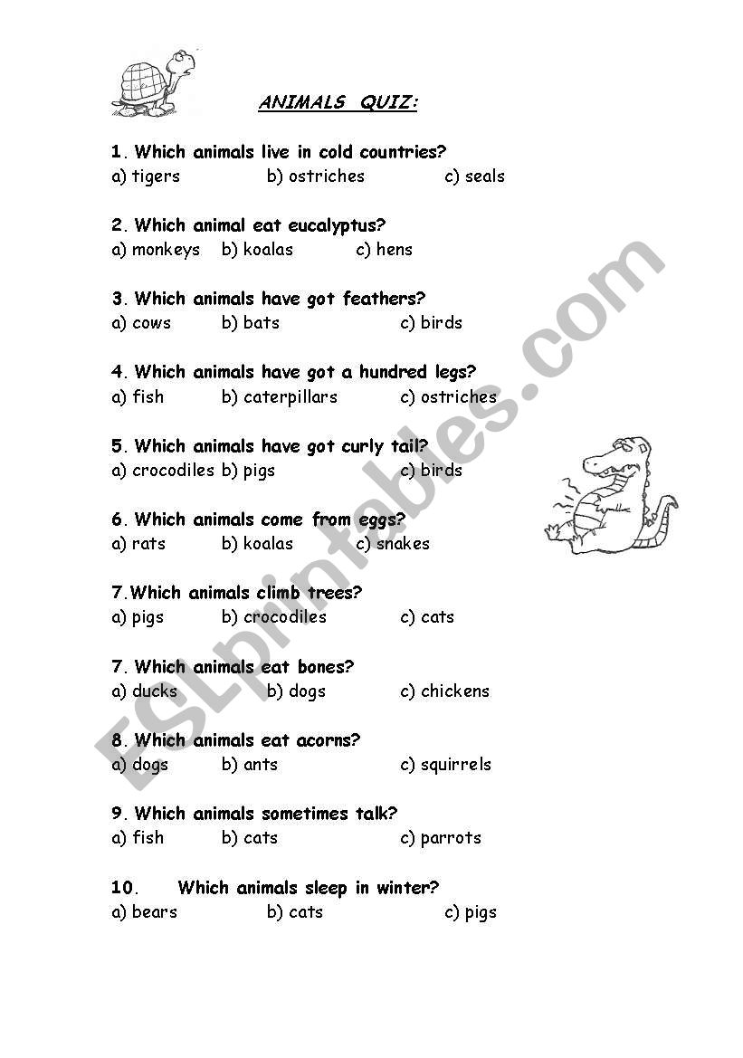 Animals quiz worksheet