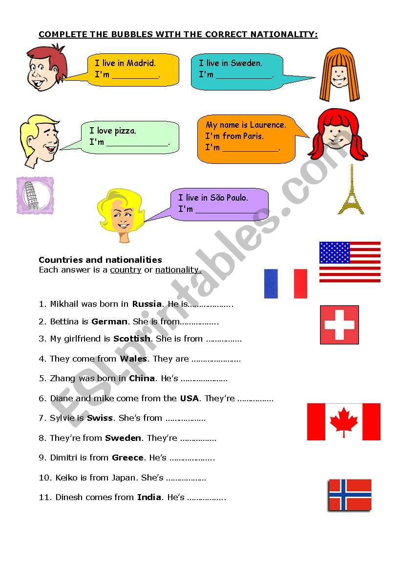 Countries-nationalities worksheet