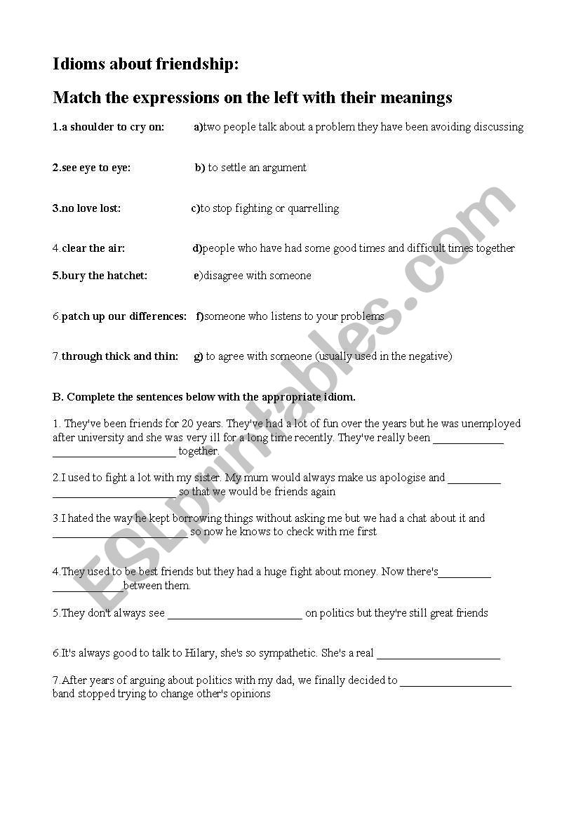 Friendship Idioms worksheet