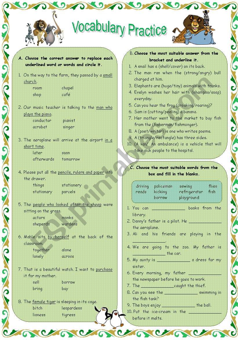 Vocabulary Practice (Answer page included)