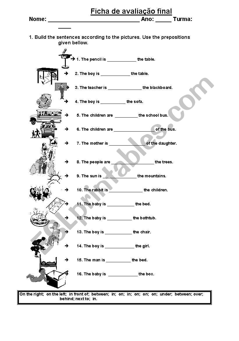 Prepositions of place worksheet