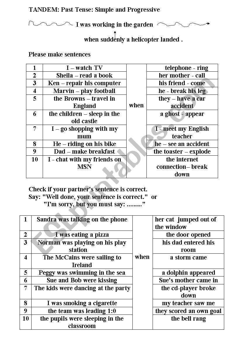 tandem worksheet worksheet