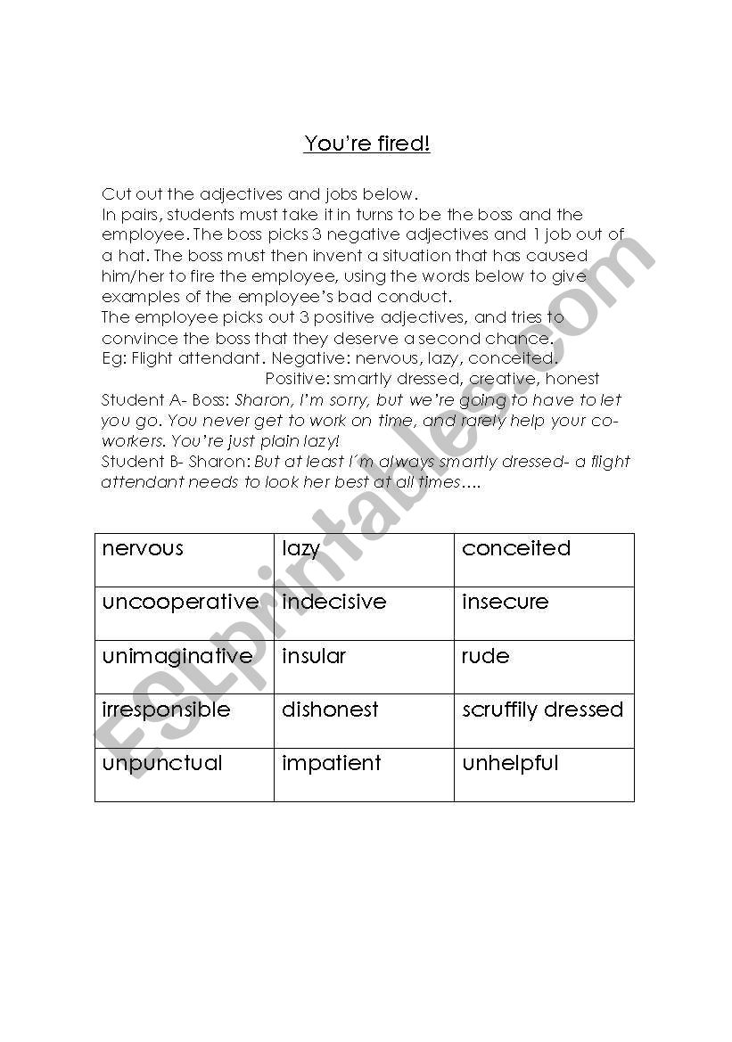 Youre fired! worksheet