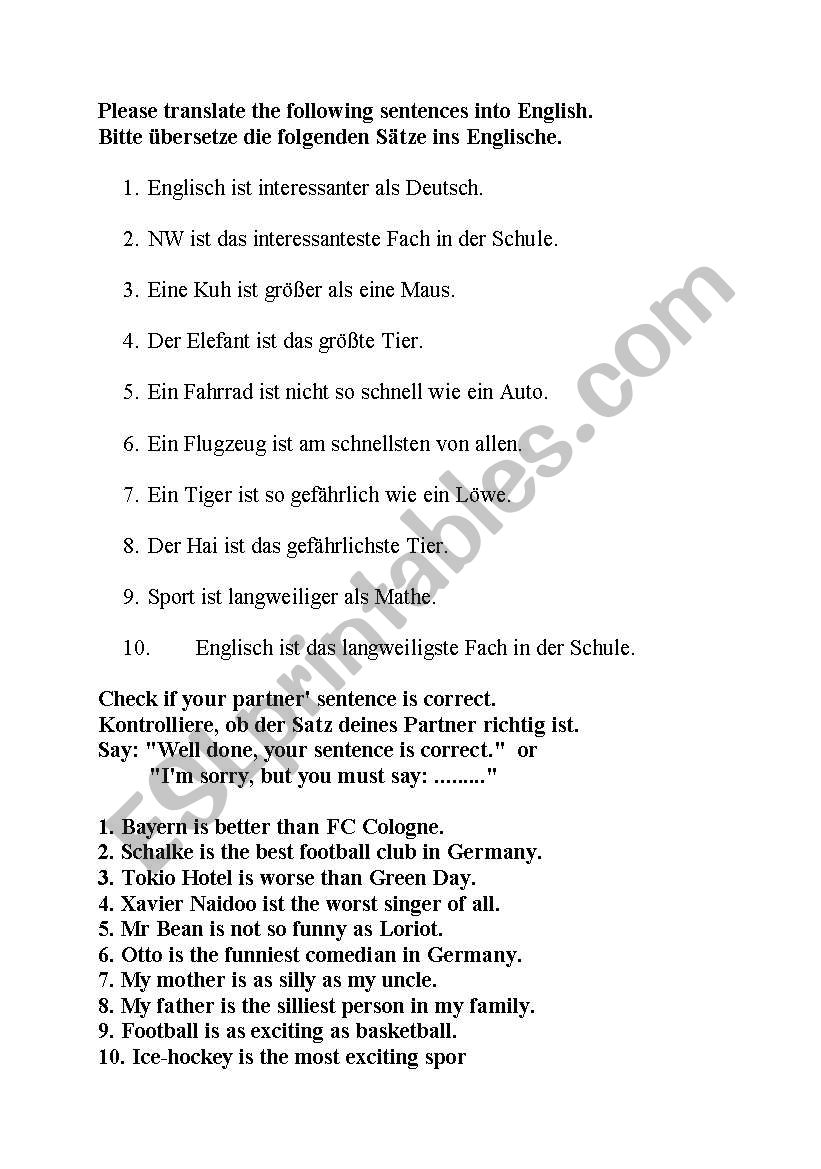 tandem worksheet comparisons worksheet