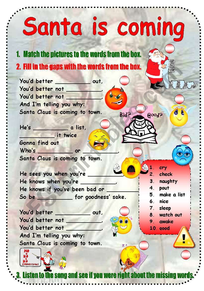 SantaÂ´s coming to town worksheet