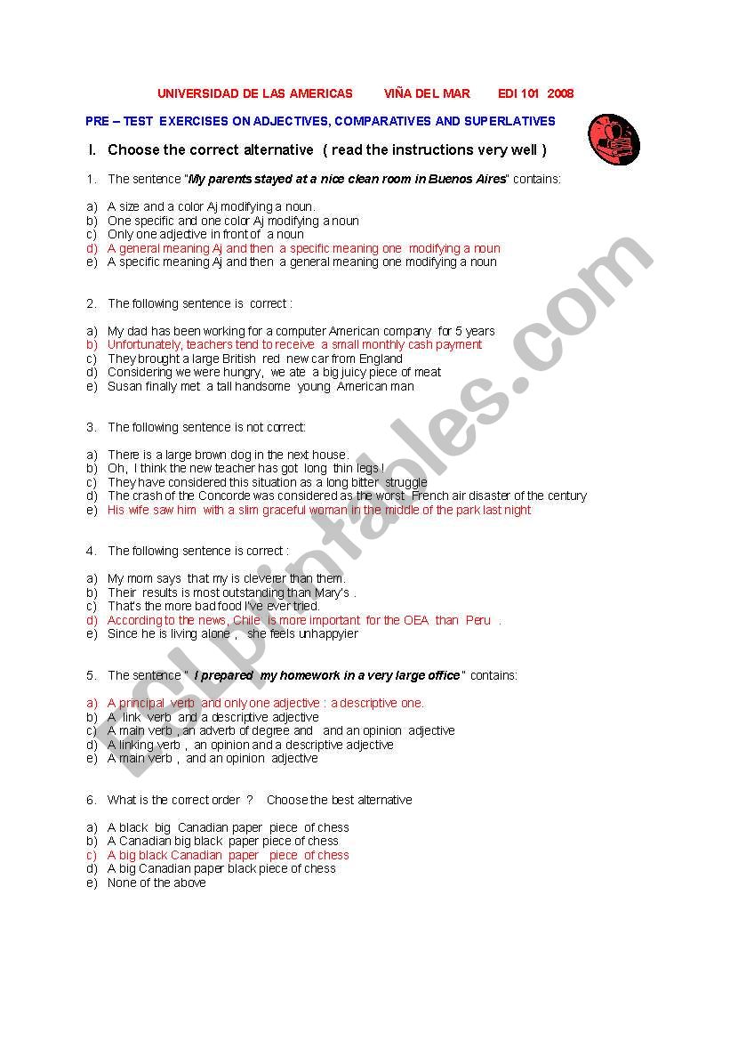Adjectives superlatives and comparatives