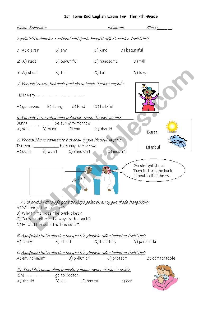 exam 7th worksheet