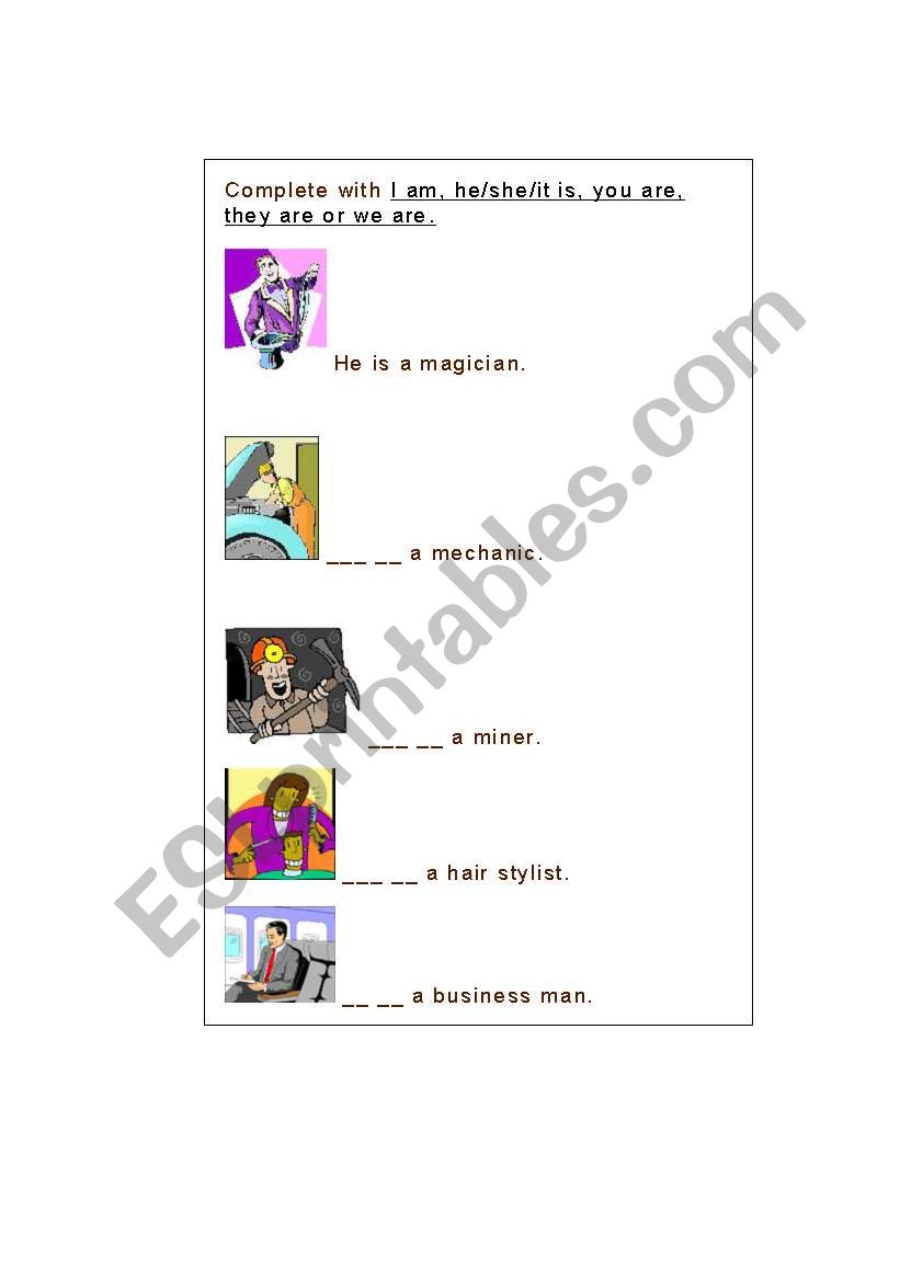 verb to be worksheet