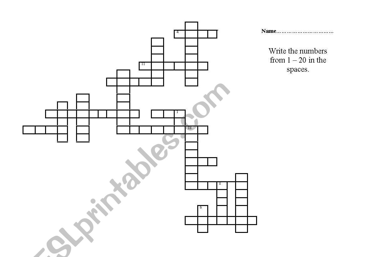 Numbers 1 - 20 Crossword worksheet