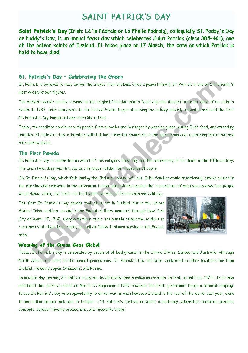 St Patrick worksheet