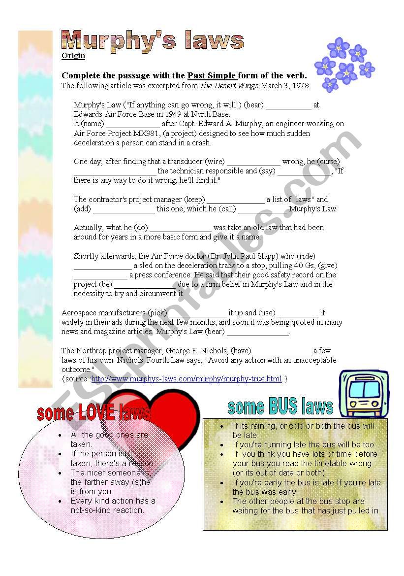Murphy´s Laws ESL worksheet by gilorit