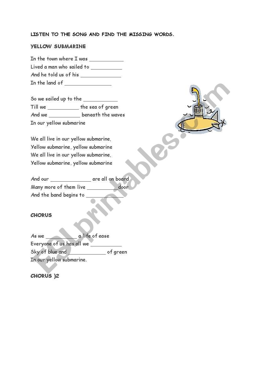 YELLOW SUBMARINE worksheet