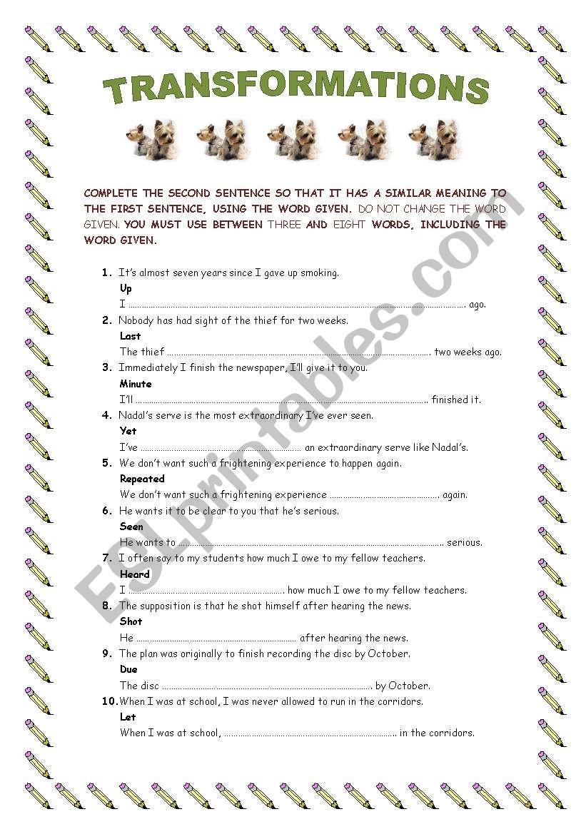 Transformation sentences for CAE or CPE students