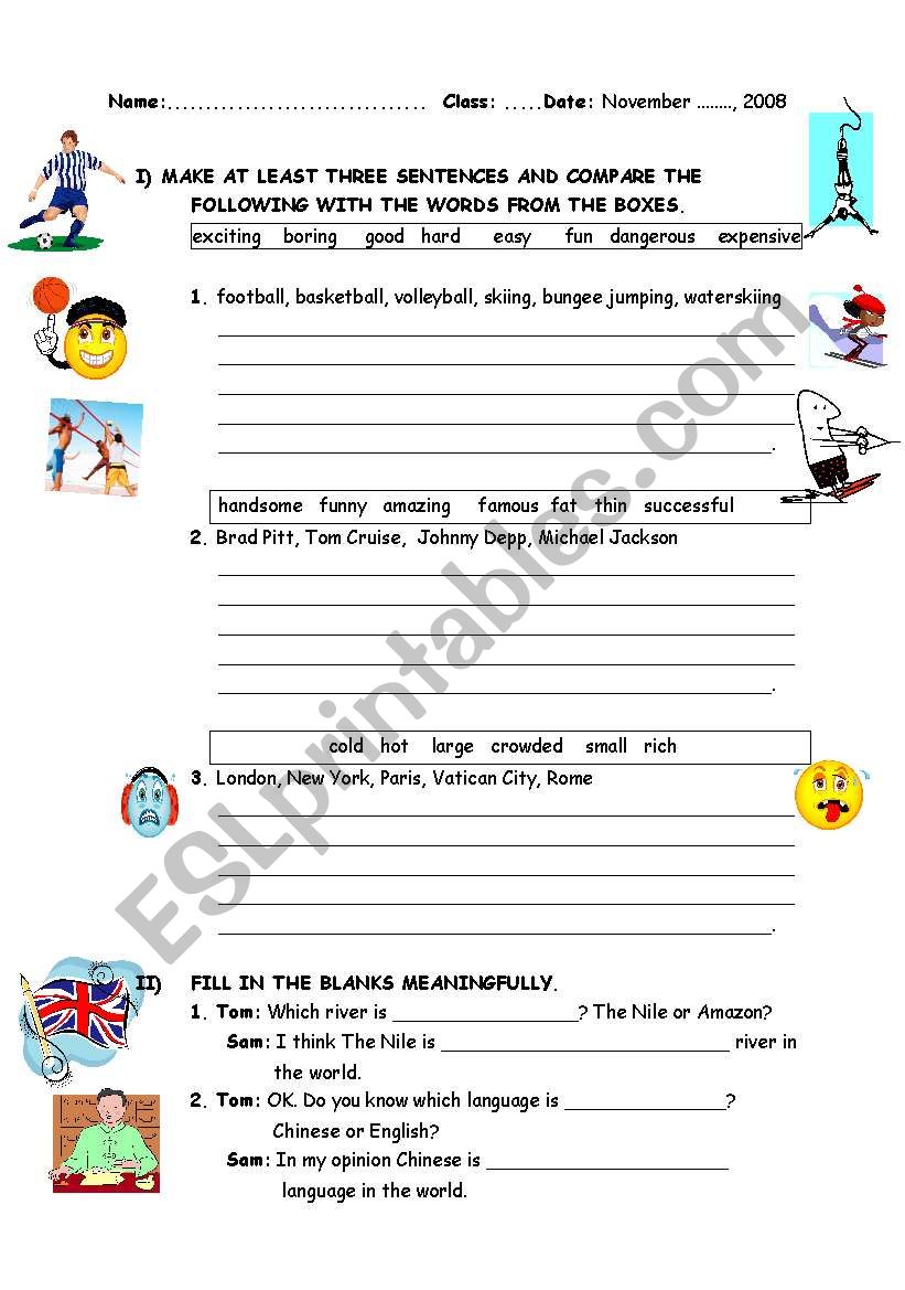 COMPARATIVES/SUPERLATIVES worksheet