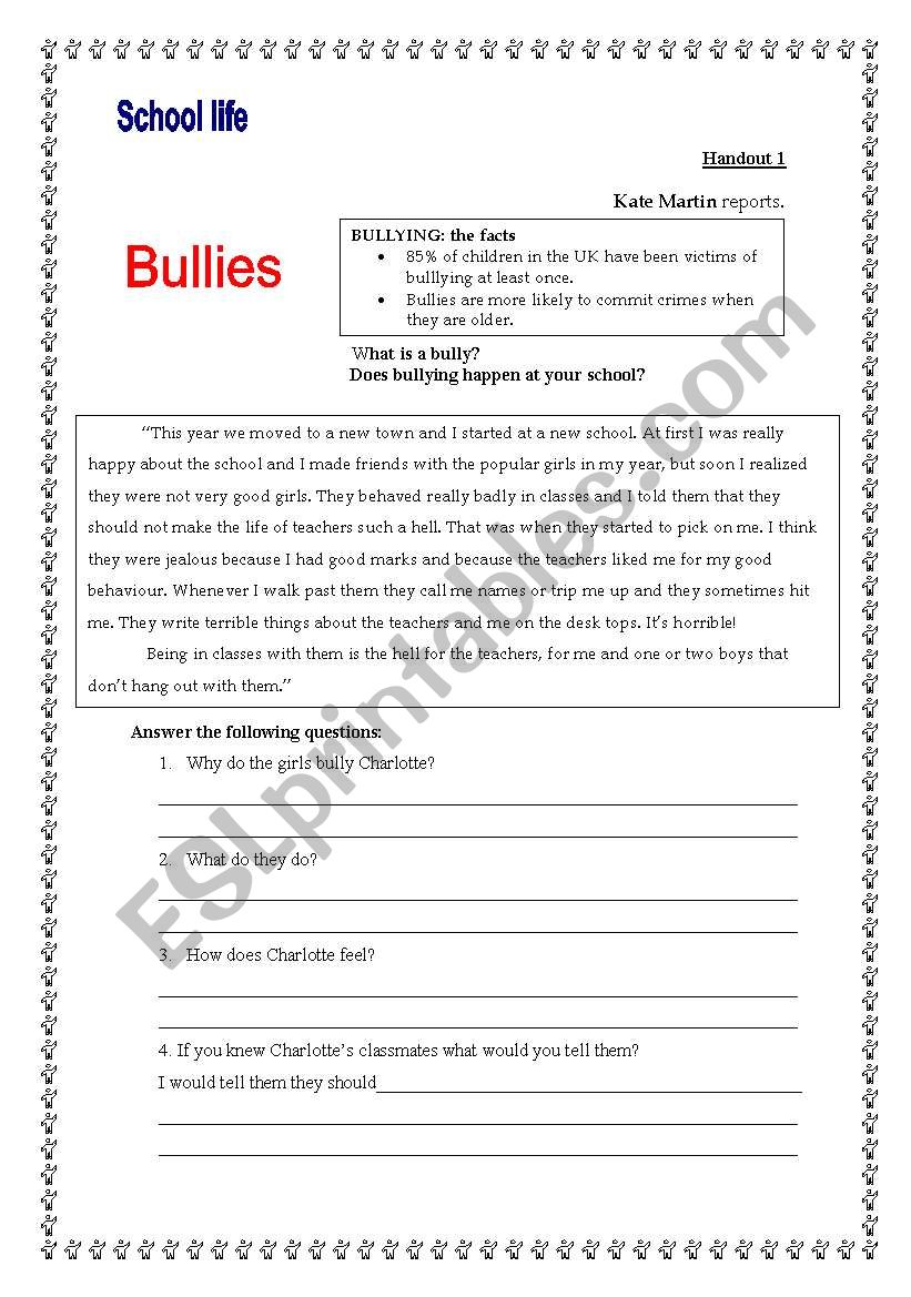 School Bullying worksheet