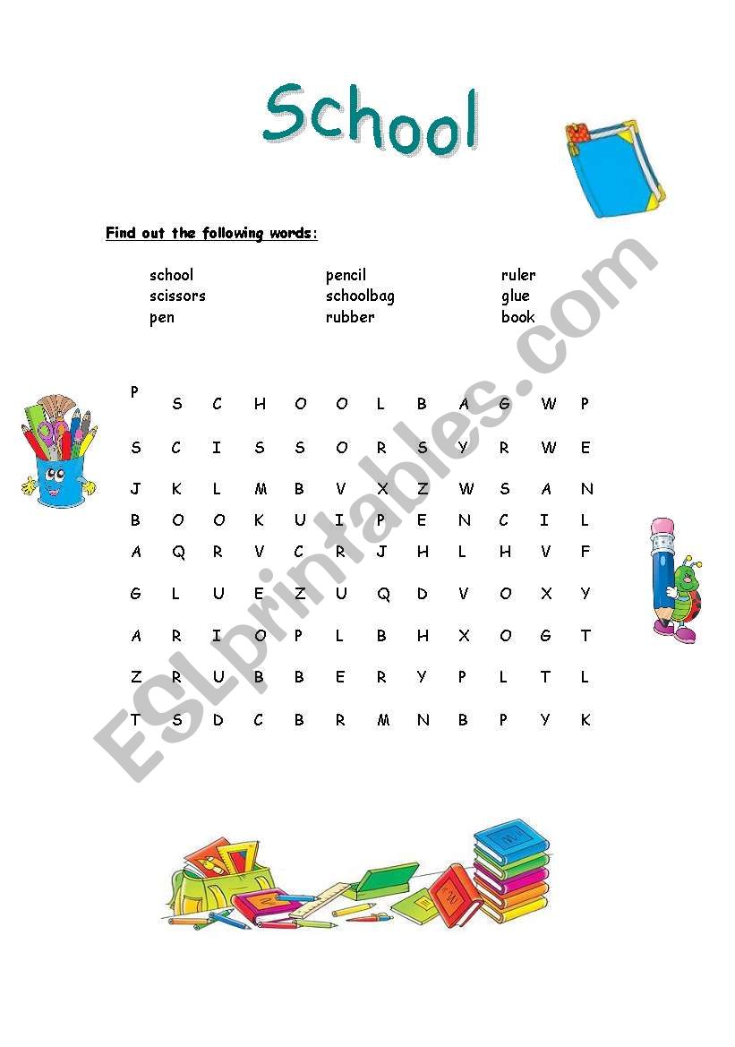 School, wordsearch worksheet