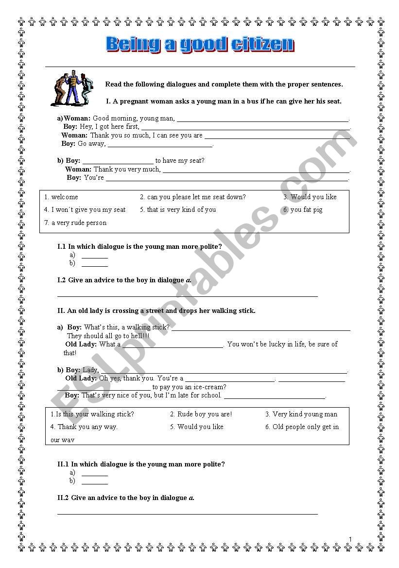 Being a good citizen worksheet