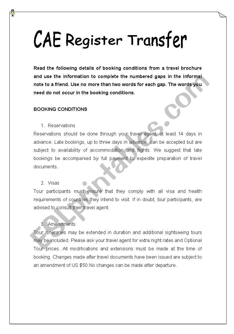 CAE Register Transfer worksheet