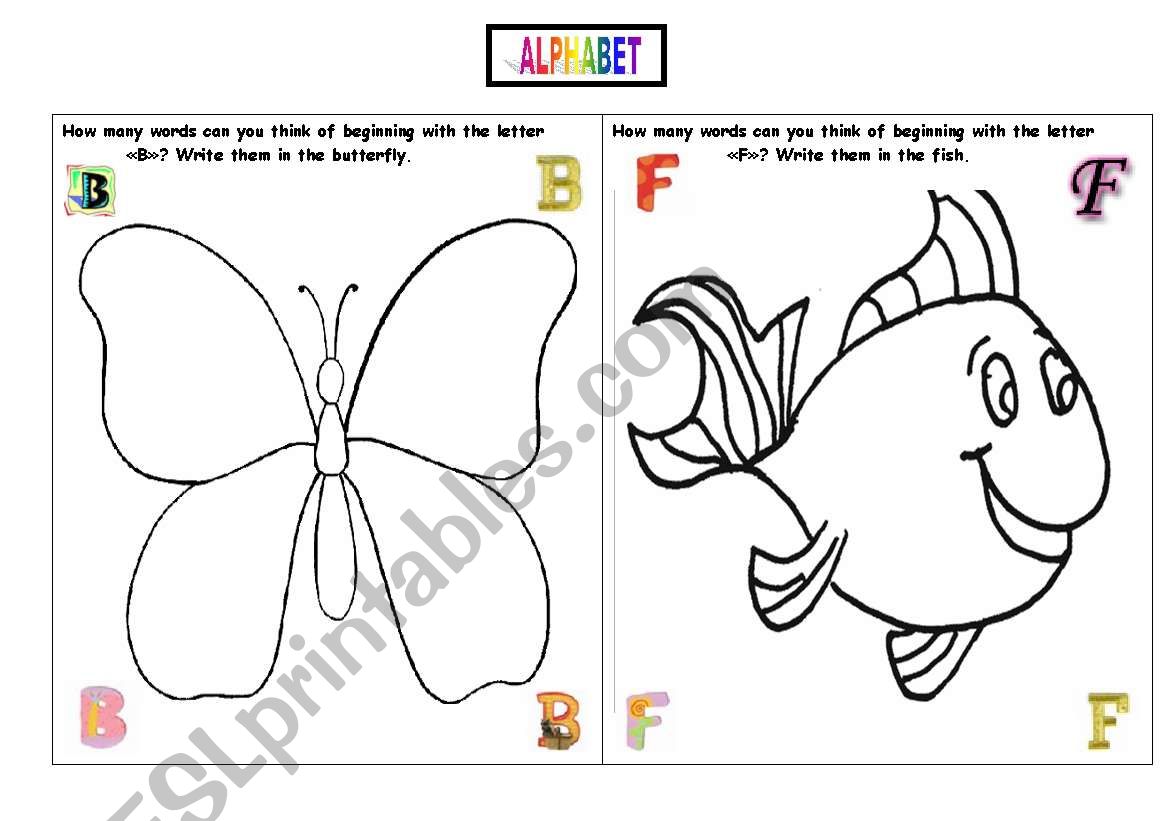 Alphabet - Write the words beginning with B and F