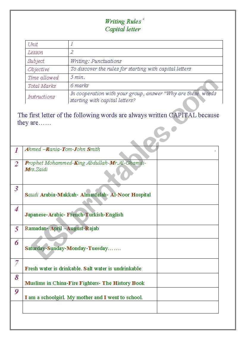 Using capital letters  worksheet