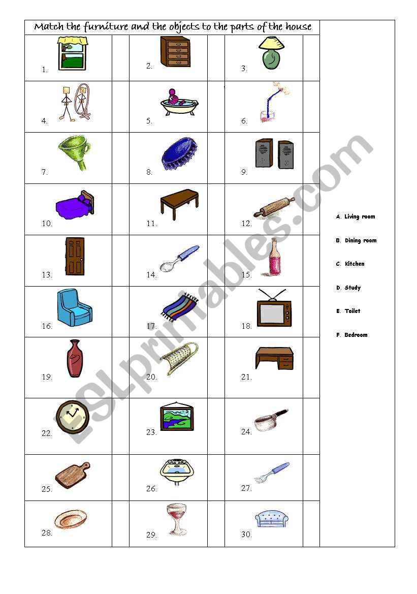Objects around the house worksheet