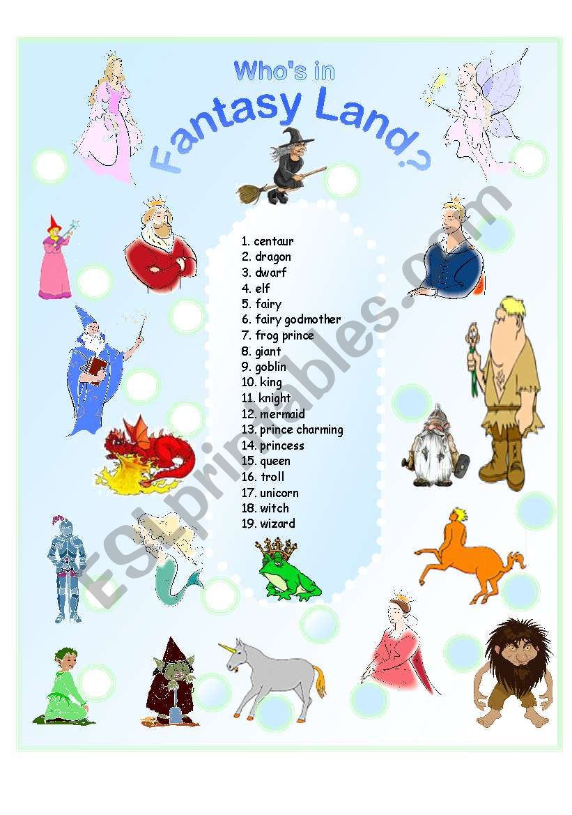 WhoÂ´s in Fantasy Land? worksheet
