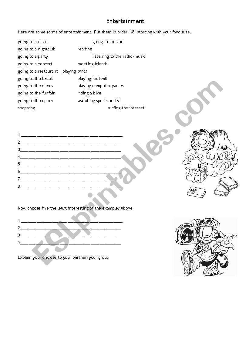 forms of entertainment worksheet