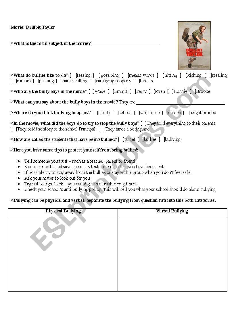 Movie: Drillbit Taylor worksheet