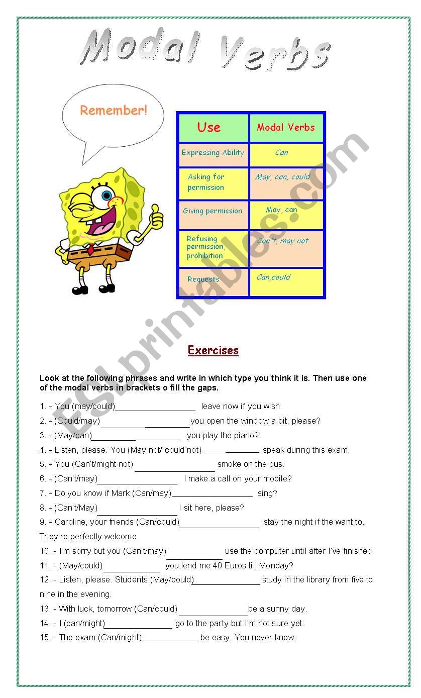 Modal verbs exercises. worksheet