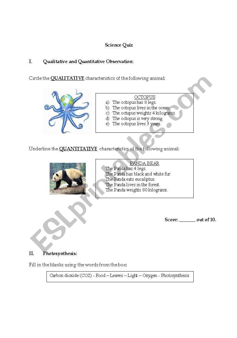 Science Quiz worksheet