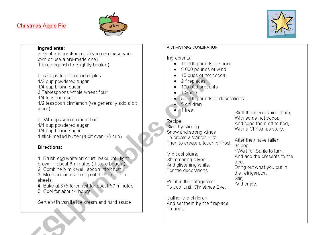 Apple pie recipe worksheet