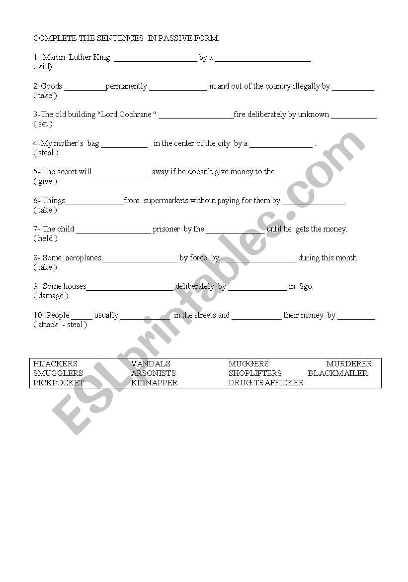 CRIMINALS AND CRIMES worksheet