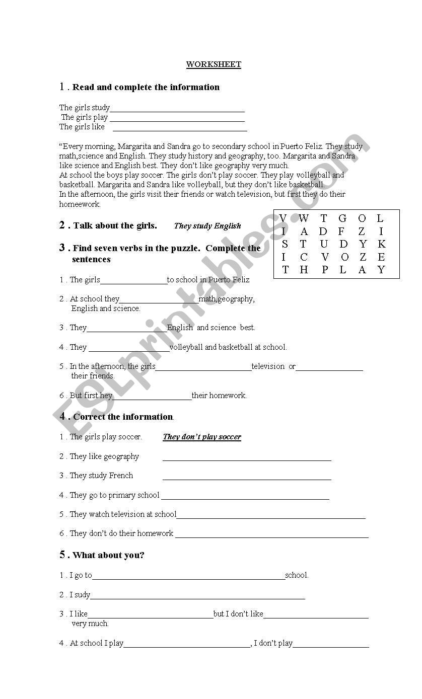 At school worksheet