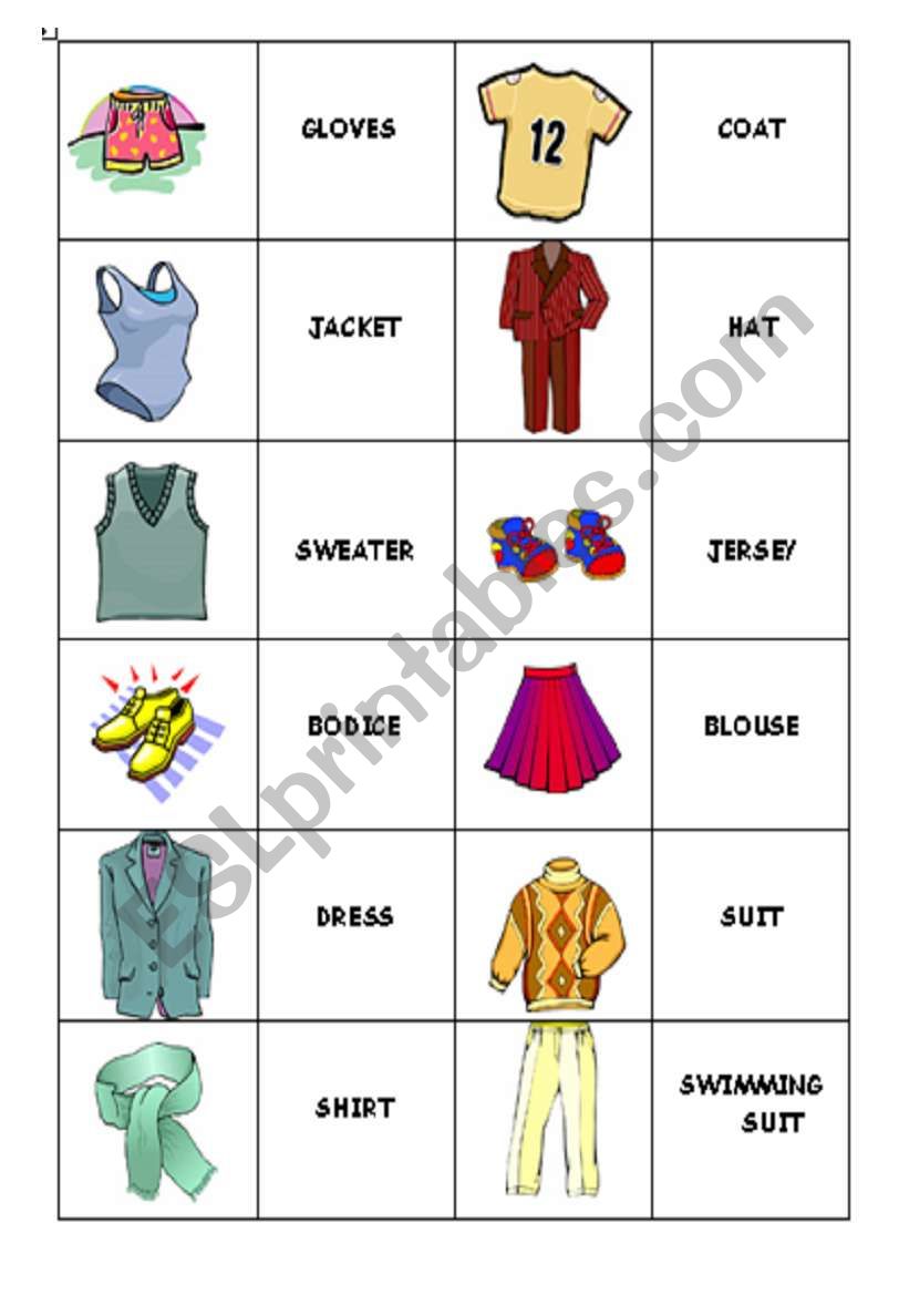 Domino with Clothes - ESL worksheet by velinam