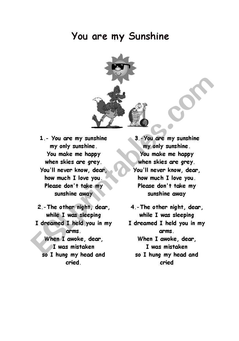 You are my sunshine worksheet