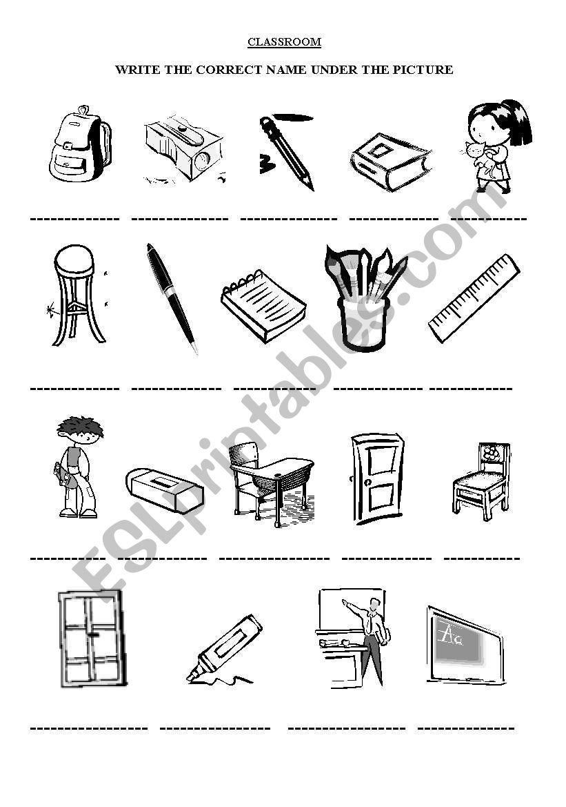 Classroom Objects worksheet