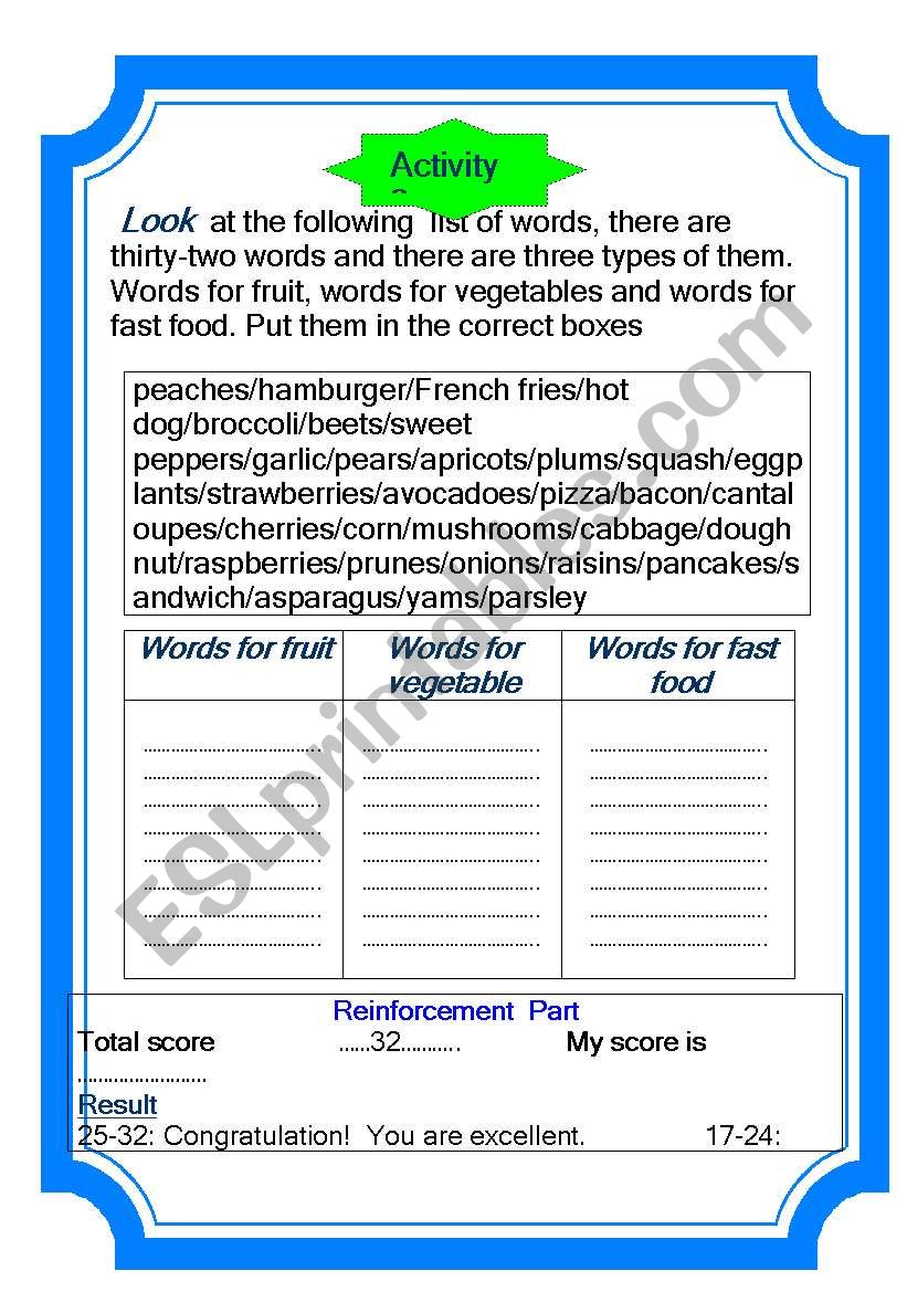 Vocabulary worksheet