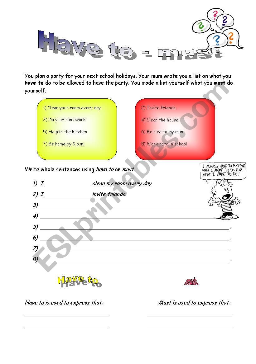 Have to - must worksheet