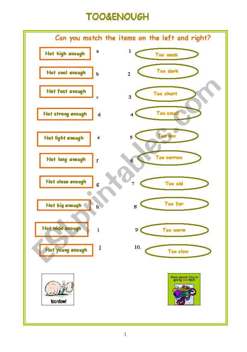 TOO & ENOUGH worksheet