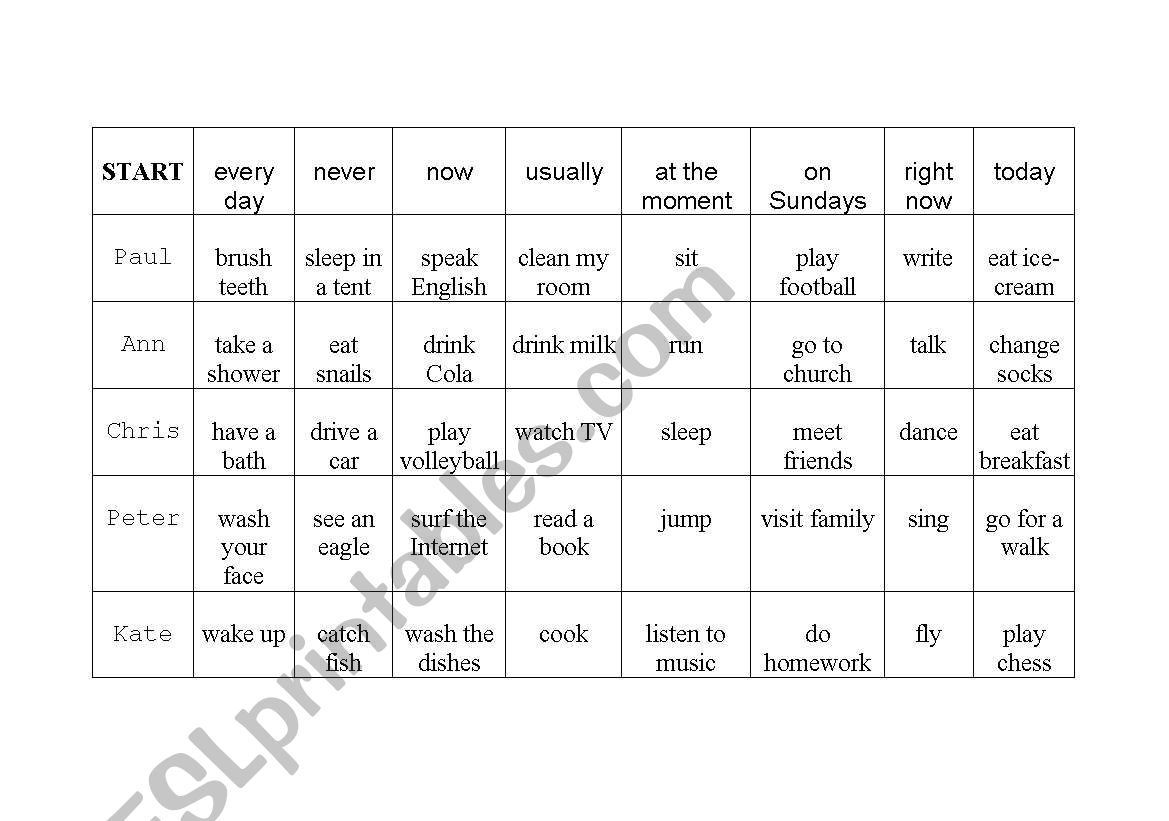 Present Simple & Present Continuous board game