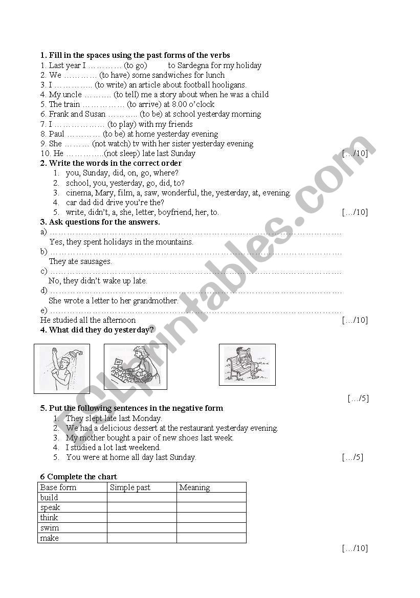 Simple past test worksheet