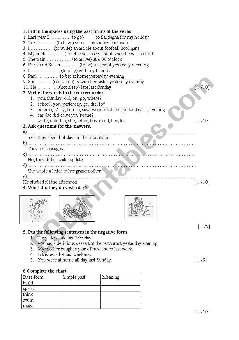 Simple past test worksheet