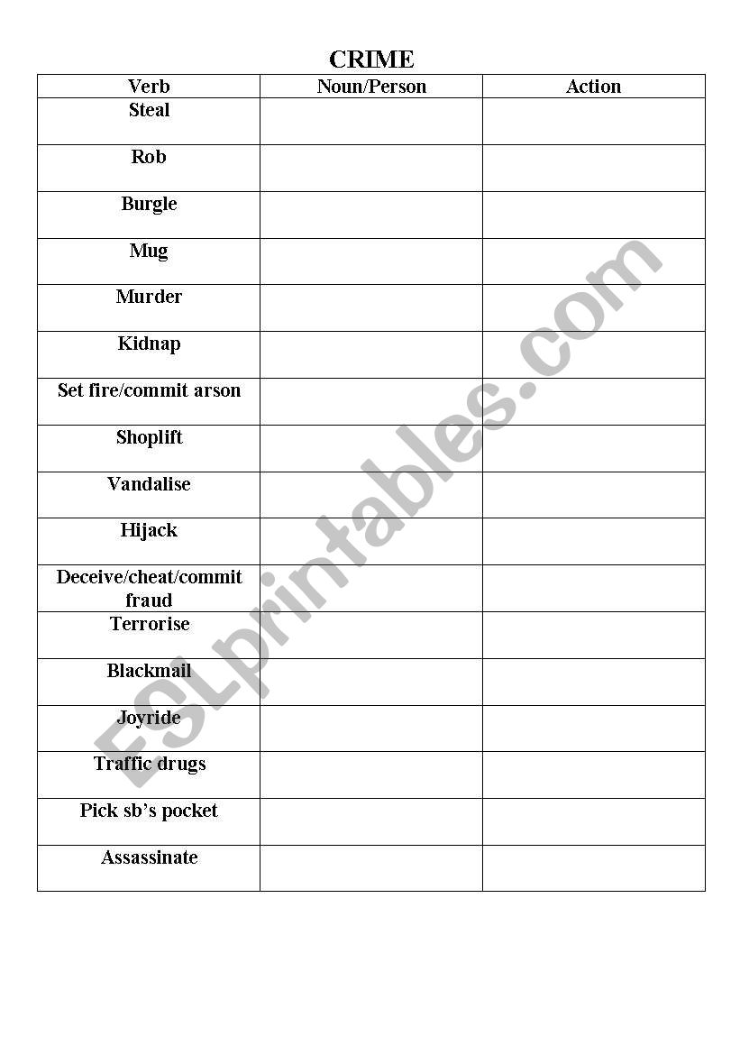 crime vocabulary worksheet