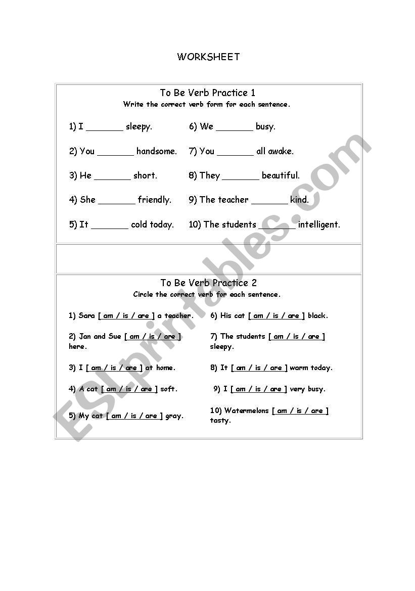  verb to be worksheet